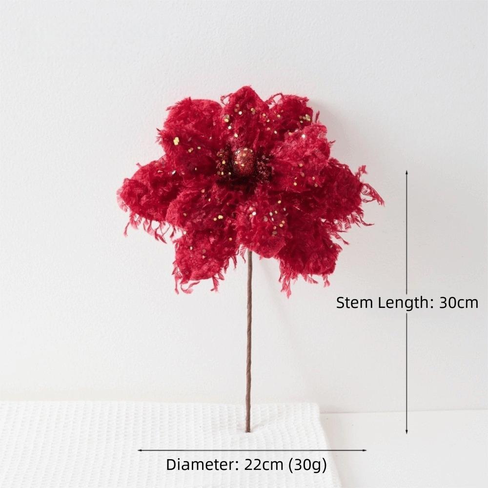 22CM Wine Red Artificial Poinsettia Flower Sequins Simulation Flowers  Christmas Decoration