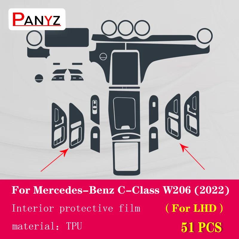 Pro Mercedes-Benz Třída C W206 Vnitřek vozu Středová konzole Průhledná TPU Ochranná fólie Proti poškrábání Opravná fólie Příslušenství