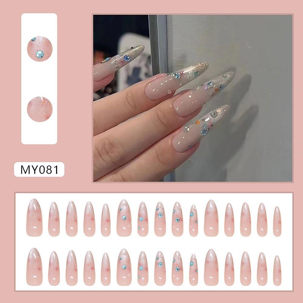 24/30PCS Reusable Spice Glitter False Nail Ink Painting Gilt French Press On Nails Full Cover Love Fake Nail for Women Girl
