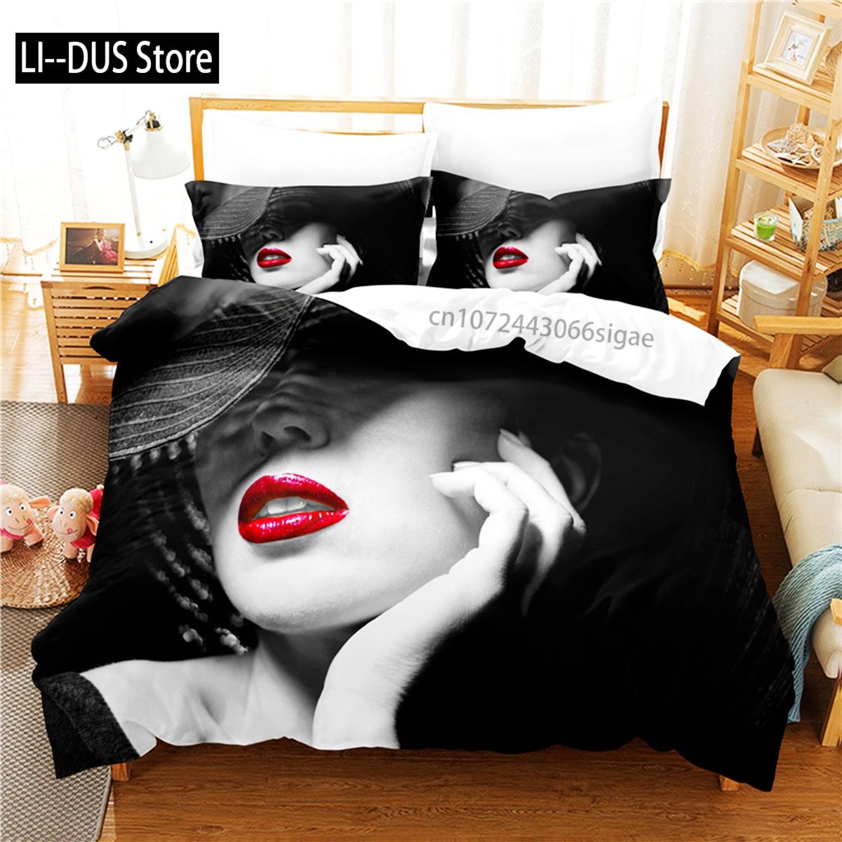 

Red Lipped Beauty Bedding Set Duvet Cover Set 3d Bedding Digital Printing Queen Size Bedding Set Fashion Design EU single(135x200cm)