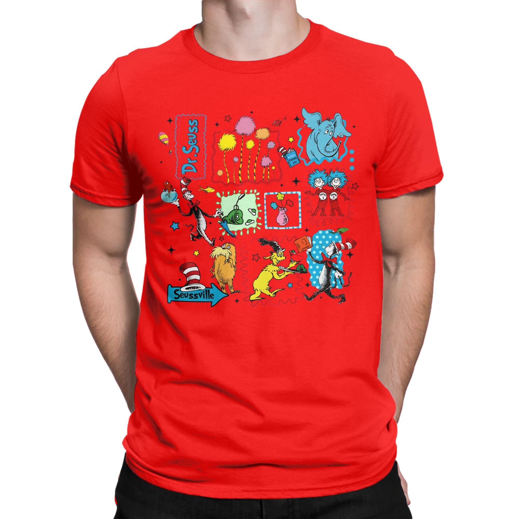 

Printed Dr Seuss Thing 1 Thing 2 Buddies reading day T Shirt For Unisex Pure Cotton Tee Shirt Short Sleeve Tops 4XL