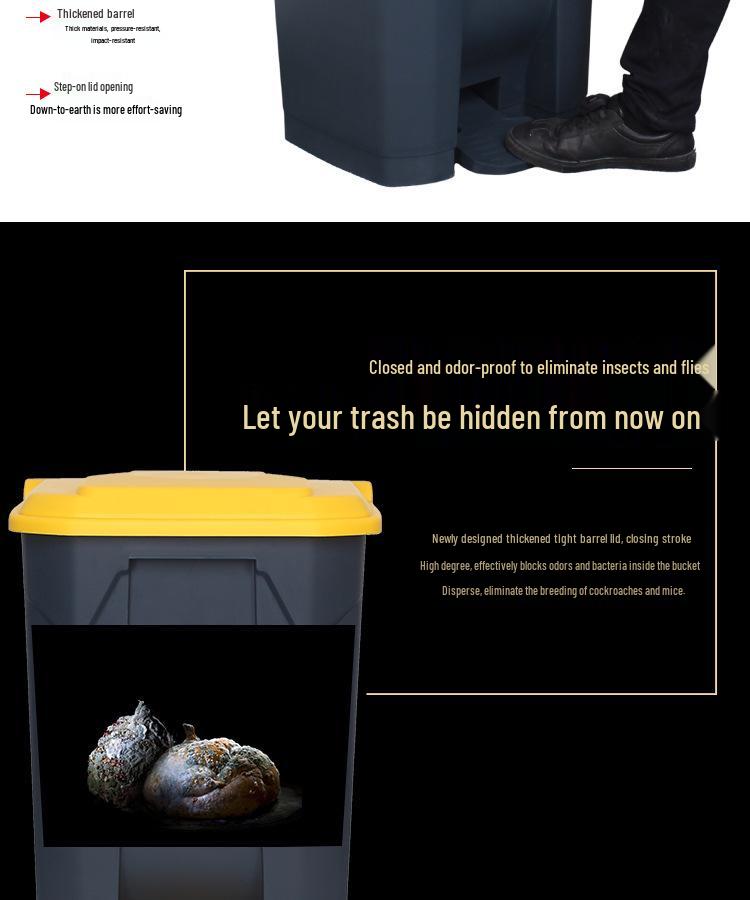 Large Outdoor Commercial Plastic Pedal Trash Can with Lid for Kitchen and Home