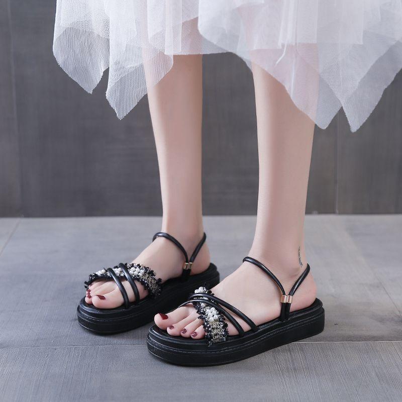 

Платформа Римский стиль Жемчуг Уличная Женская Обувь Шикарные и Элегантные Летние 2025 Удобные Дешевые Ликвидация Тренд Женские Сандалии 40