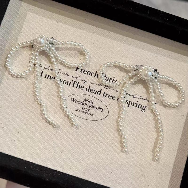 Artificial Pearls Bowtie Hair Clip Sweet Bowknot Hairpin Hair Style Tool for Thin Hair Korean Style Headdress
