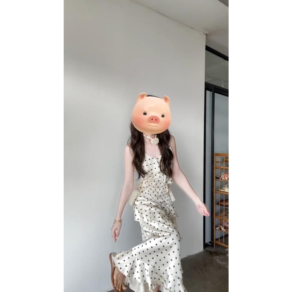 French Polka Dot Suspender Dress Women's French Spring and Summer New Waist and Thin Pure Desire Lotus Leaf Edge and Thin Long Skirt