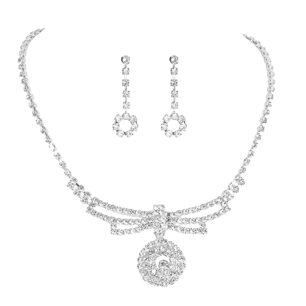 Luxury Sparkling Crystal Necklace and Earrings Set Geometric Round Necklace and Earrings Set Women's Necklace and Earrings Bridal Jewellery