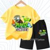 Children's Plants Vs. Zombies Short-Sleeved T-Shirt Set Cotton Summer Fashion Comfortable Top+pants for Boys and Girls