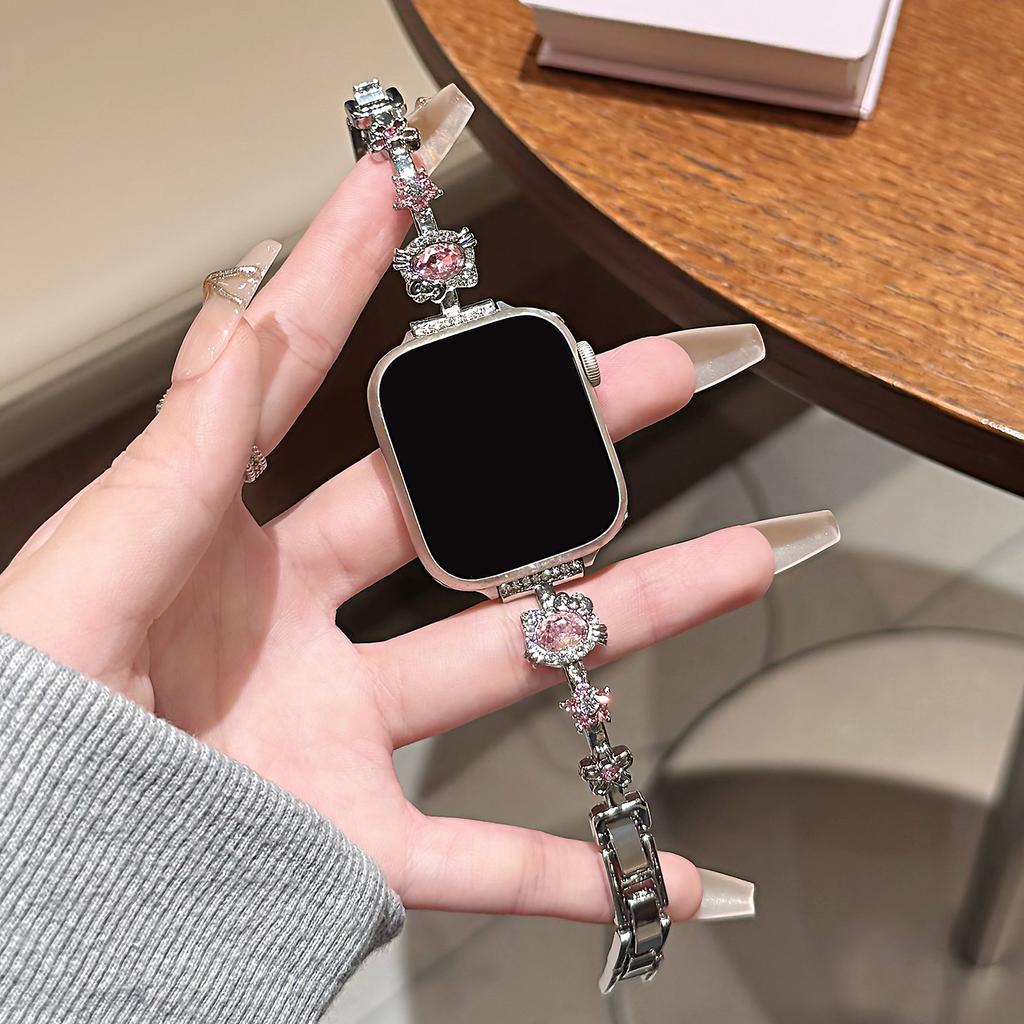 Rosa Glitzer Diamant Katze Metallarmband für Apple Watch S11 S10 46 42 45 44 41 40 38mm Mädchen Geschenk Kompatibel mit für iWatch Serien