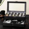Lychee Grain PU Leather Watch & Eyeglass Storage Box with Multiple Slots