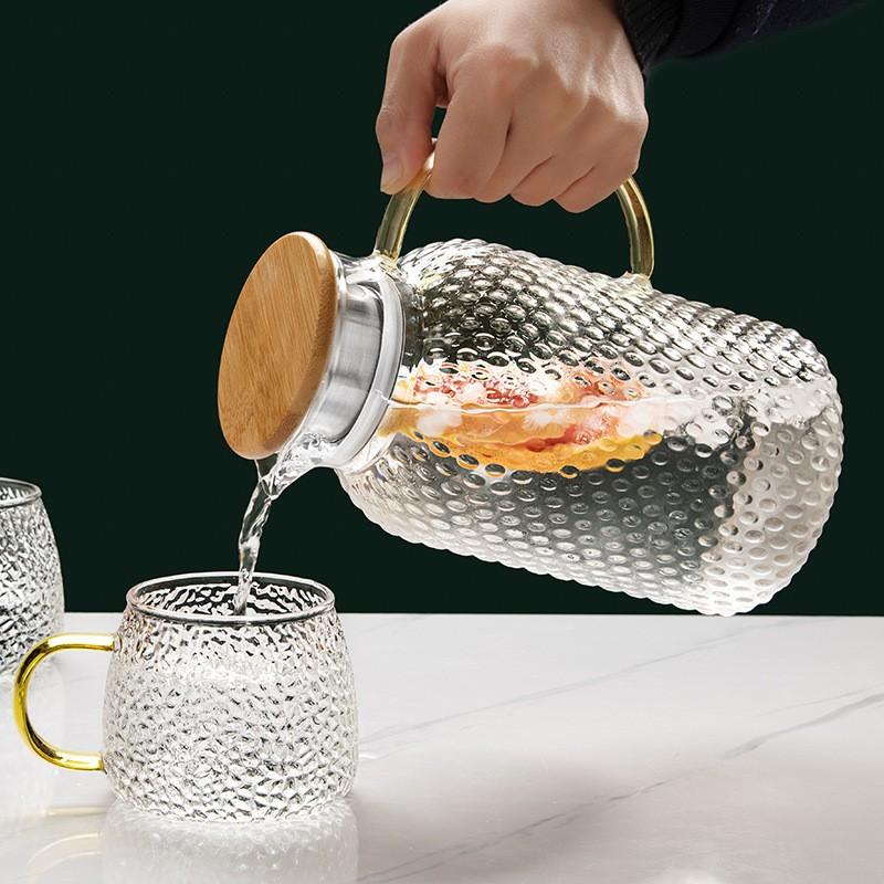 High Borosilicate Transparent Glass Household Hospitality Large Capacity Stainless Steel Lid Beverage Flower Tea Cold Fruit Juice Cold Water Kettle