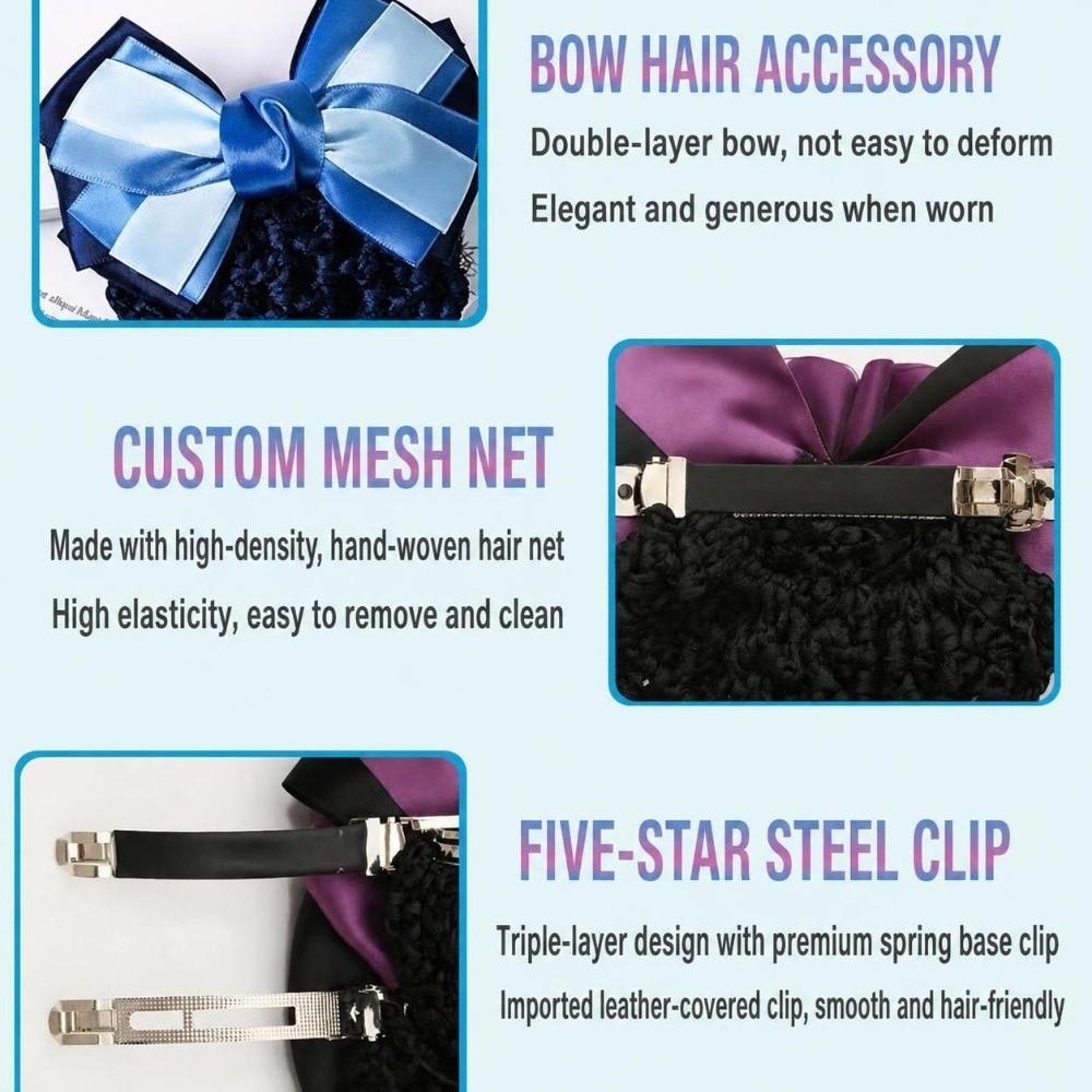 Handmade Hair Net Snood Double Bow Barrette Hair Clip Stylish Bun Cover Hair Styling Tool