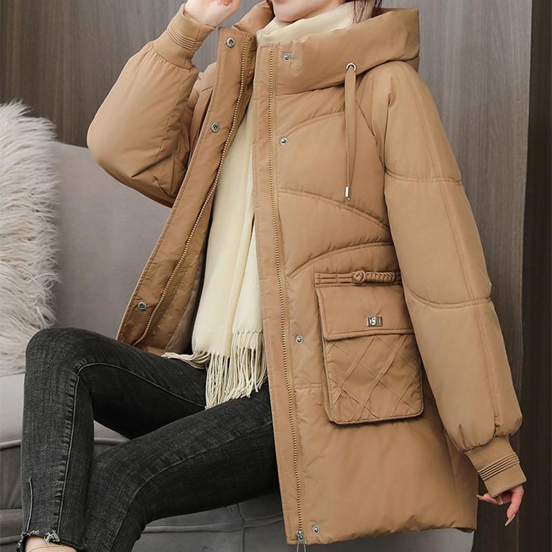 Winter Hooded Parkas Women Thicken Warm Mid Long Outwear for Woman Pockets