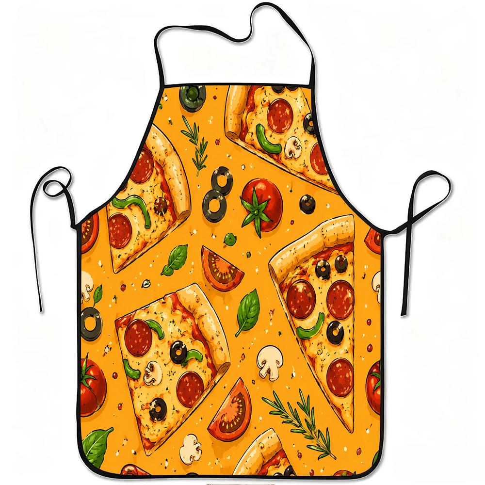 1pc Pizza Slice And Ingredient Funny Print Apron, Durable And Easy To Clean, Adjustable Waistband, Polyester Material, for Kitchen Cooking, Gardening,