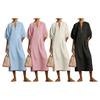 Robe d'été en coton et lin pour femme Robe tunique longue décontractée à manches courtes bouffantes Fermeture éclair Col rond Coupe ample Robe de vacances avec poches
