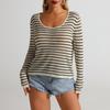 Women's Spring and Autumn Slim Slim Round Neck Long Sleeved Striped Sweater Knit Temperament Top