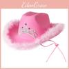 Pink Denim Cowboy Hat With Feather Edge For Costume Party And Gift For Friends