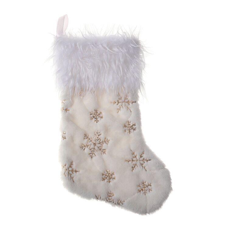 Luxurious Soft Plush Christmas Stockings Featuring Beautiful Gold And Silver Snowflake Designs