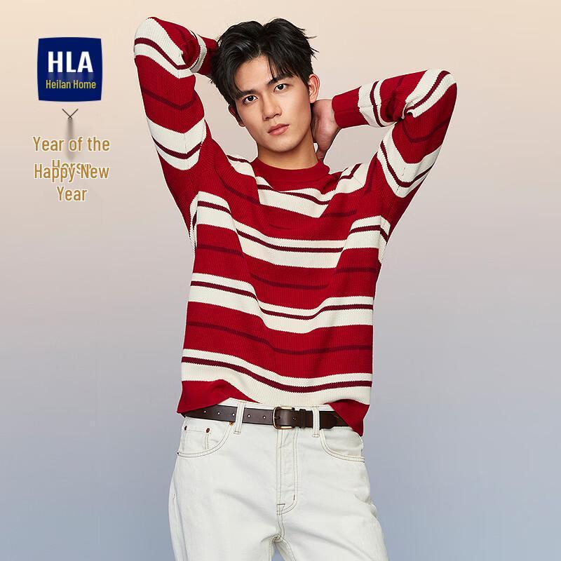 HLA Men s Spring Round Neck Striped Long Sleeve Knit Sweater M