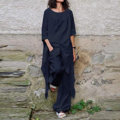 Women's Casual Suit Large Size Loose Breathable Suit Top + Pants Two Piece Set