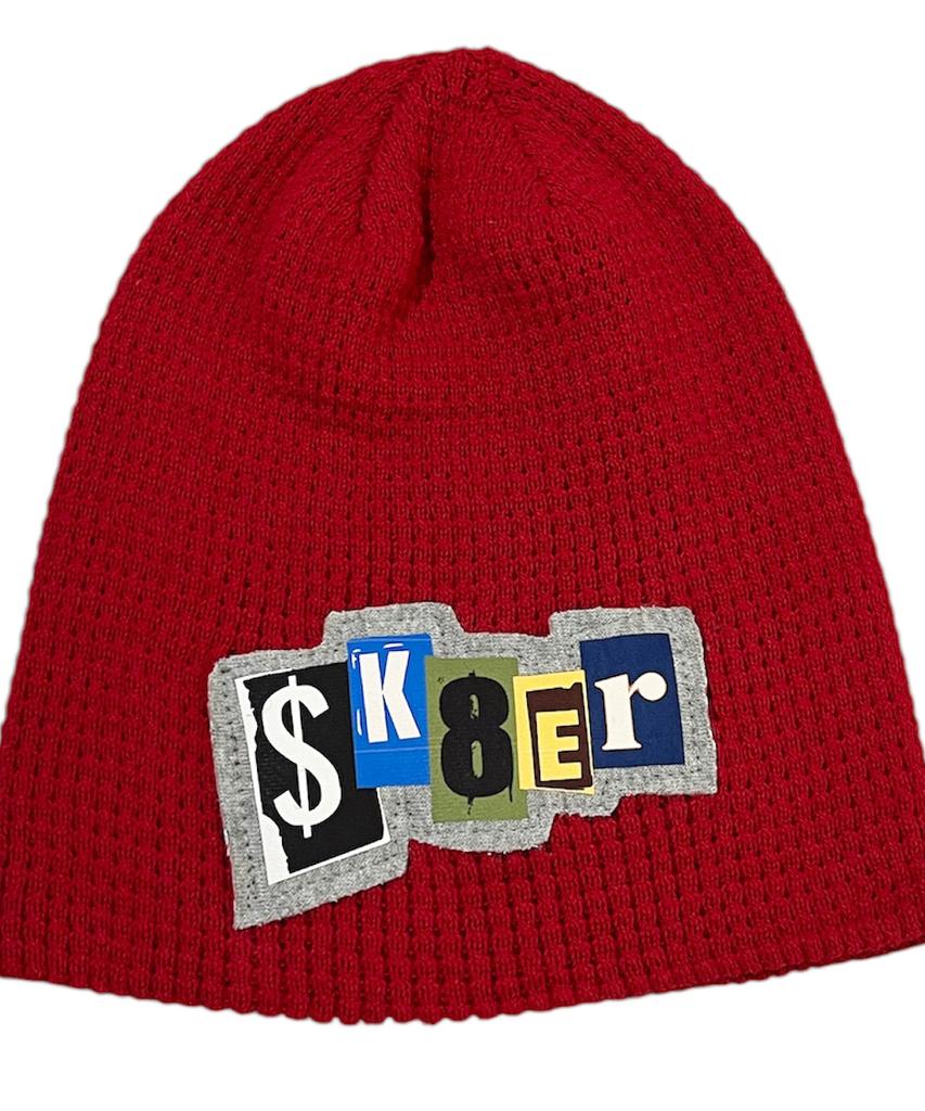 SK8ER ROCK Collage Pop Logo Beanie ((Red))