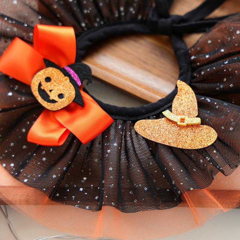 Halloween Pet Bandana For Dogs Cats Witch Collar Pumpkin Tulle Scarf Adjustable Bib With Bowtie Pet Accessories For Puppy Kitten