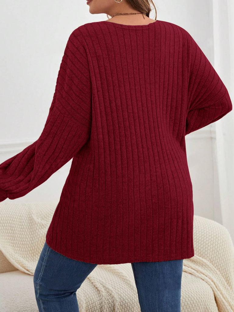 Brushed Solid Color Knit Plus Size Women's Coat - Autumn & Winter, Long-Sleeved, Loose Mid-Length