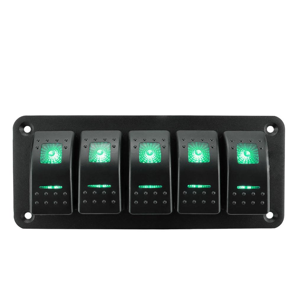 Marine 2/3/4/5/6/ 8 Group Rocker Switch Panel 5-pin Toggle Switch for 12V/24V Cars ATV Trailers with Red Green Indicator Light