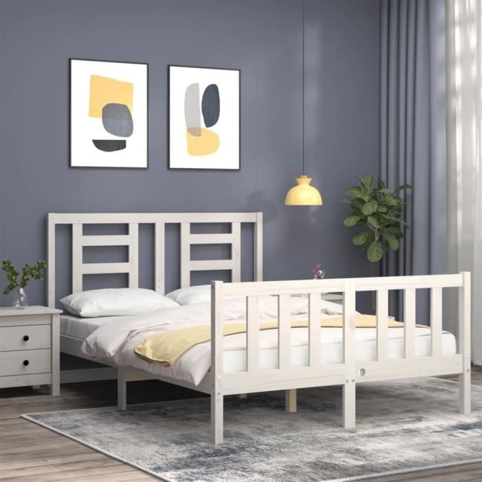 VidaXL Cadre de lit avec tête de lit blanc 140x200 cm bois massif 3192882