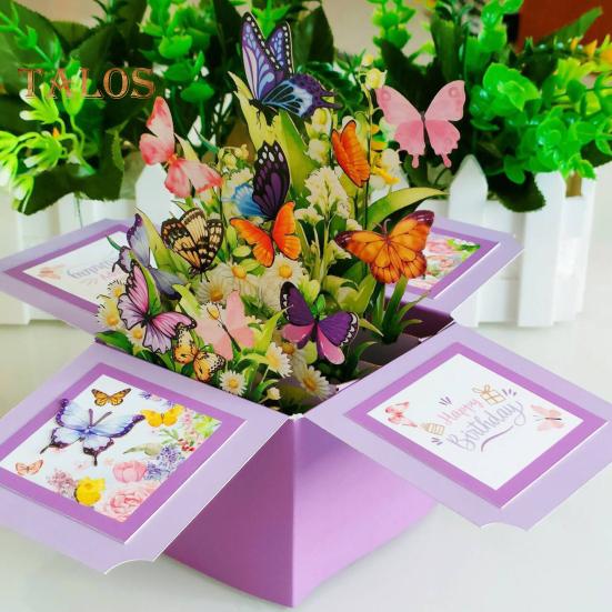 Butterfly Pop Up Card Handcrafted 3D Paper Flower Bouquet Pop-up Greeting Card for Birthday Anniversary Mother's Day