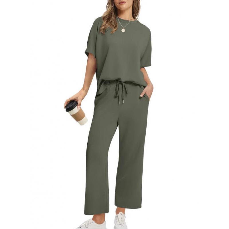 2025 Summer Women's Casual Set: Short-Sleeve Top & Wide-Leg Seven-Point Pants