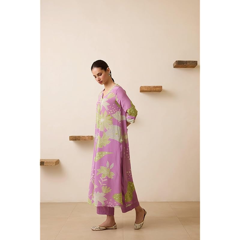 GoSriKi Women s Cotton Blend Straight Printed Kurta with Pant (Wanda Purple-GS_L_Purple_Large) L фиолетовый