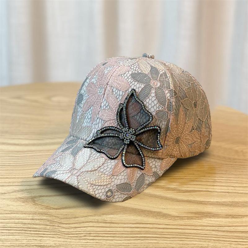 Summer lace rhinestone bow baseball hat women's new mesh breathable sunscreen shade cap
