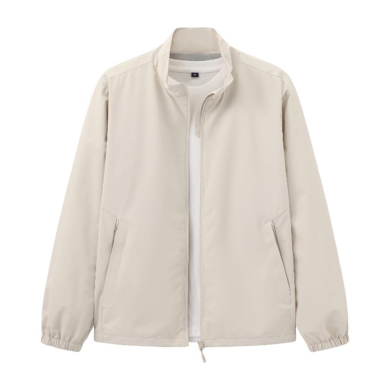 Men Stand Collar Jacket Full Zip Lightweight Casual Outerwear Coat
