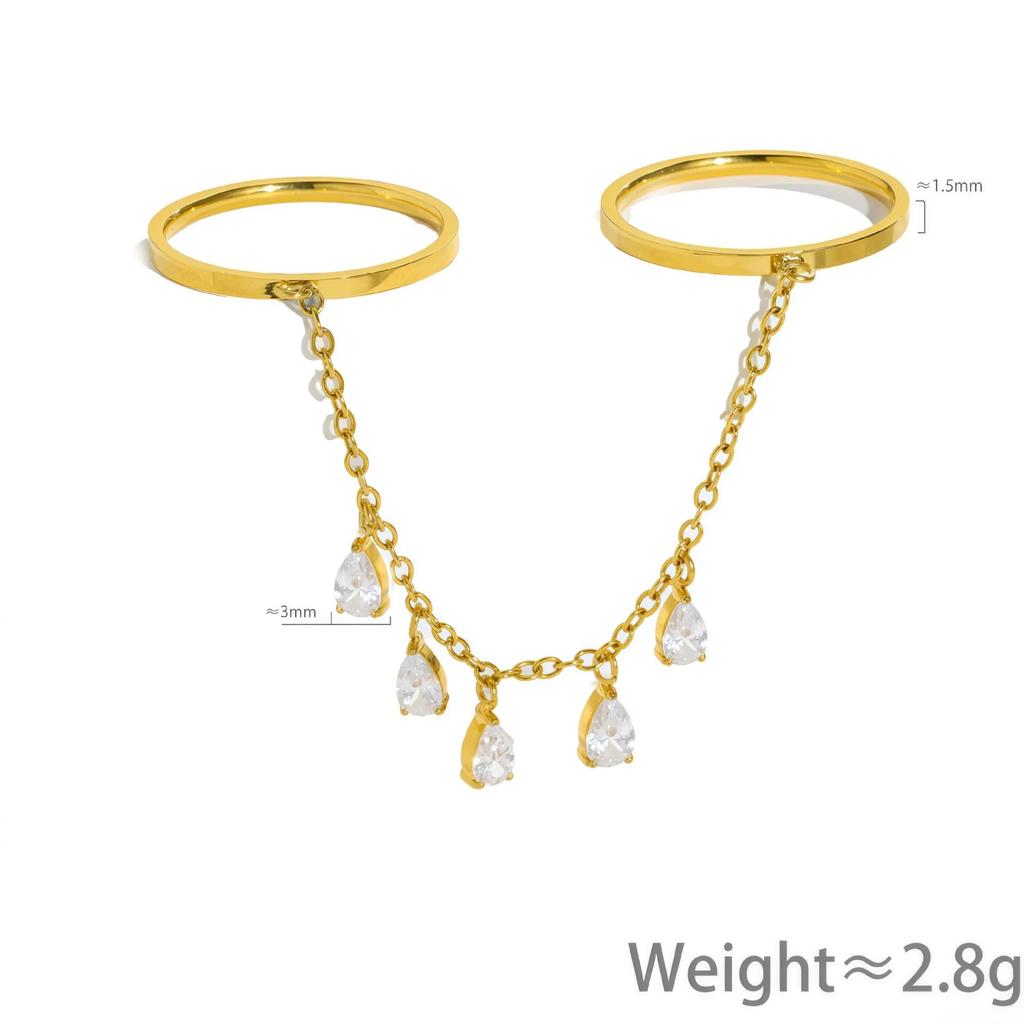 Stainless Steel 18K Gold-Plated Double Hoop Teardrop Zircon Tassel Pendant Rings for Women Boho Tarnish Free Waterproof Jewelry
