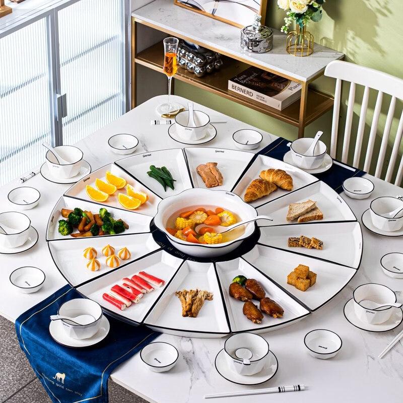 Nordisches Fächerförmiges Keramik-Mehrkammer-Platten-Set