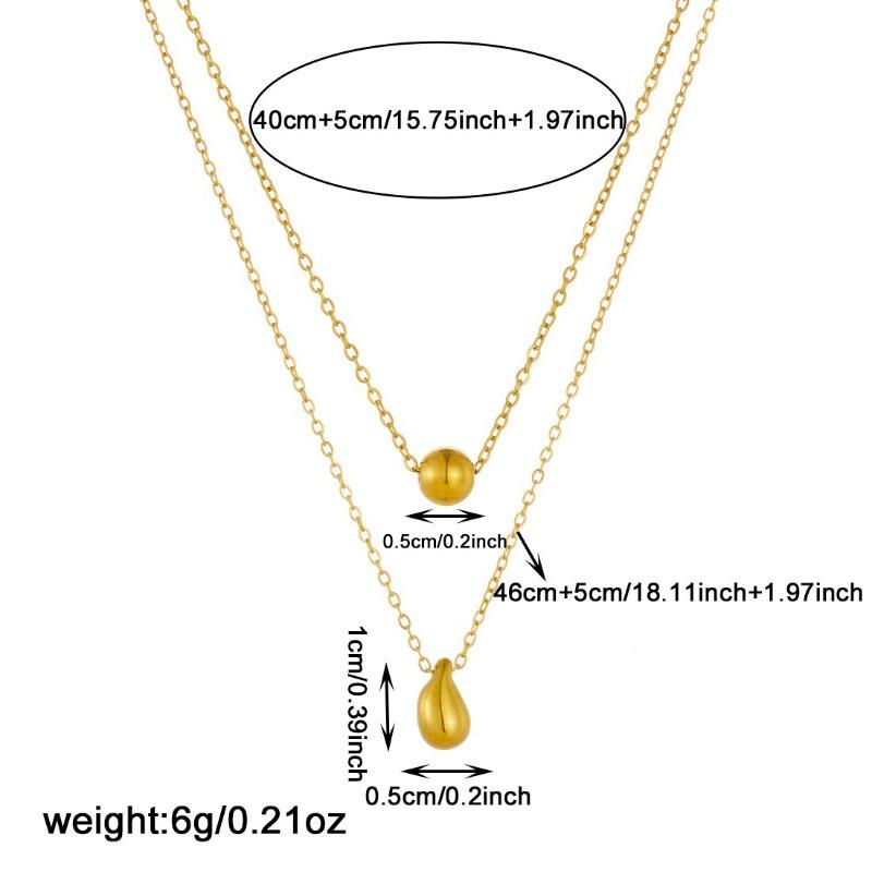 Gold Plated Double Layer Ball Teardrop Necklace, Stainless Steel Minimalist Choker, Waterproof Dainty Jewelry for Women Gift