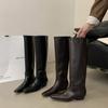 European and American Style Square Head Fashion and Thin Tall Knight Boots Long Boots Women's Retro Thick Heel Sleeve But Knee Cover Boots