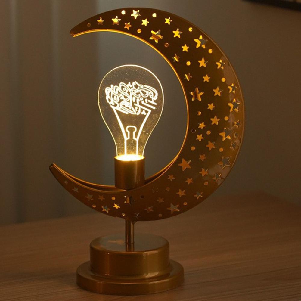 Bedside Lunar Lamp Acrylic+Iron Moon Shaped LED Table Lamp Crescent Night Light for Home Bedroom