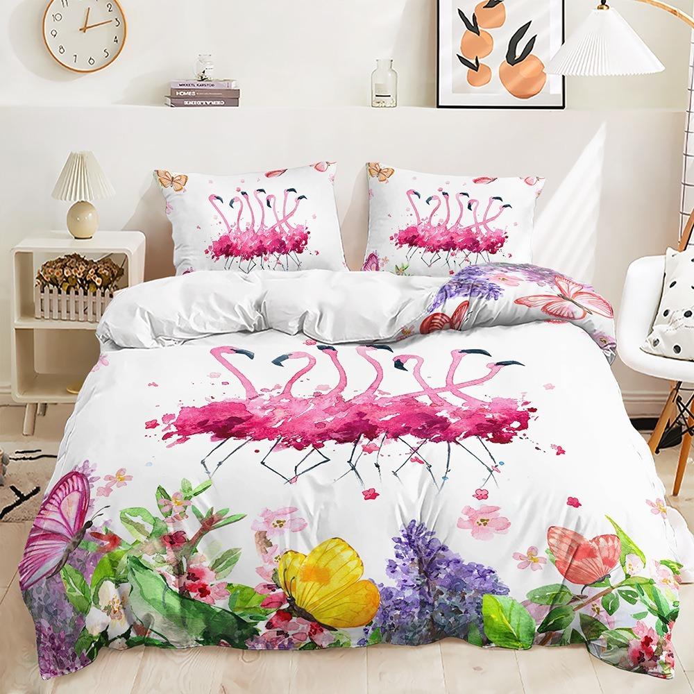 3D Flamingo Duvet Cover Full Size 2/3 Animal Pattern Bedding Set with Pillowcases for Teens and Boys Duvet Cover Pillowcase Gift