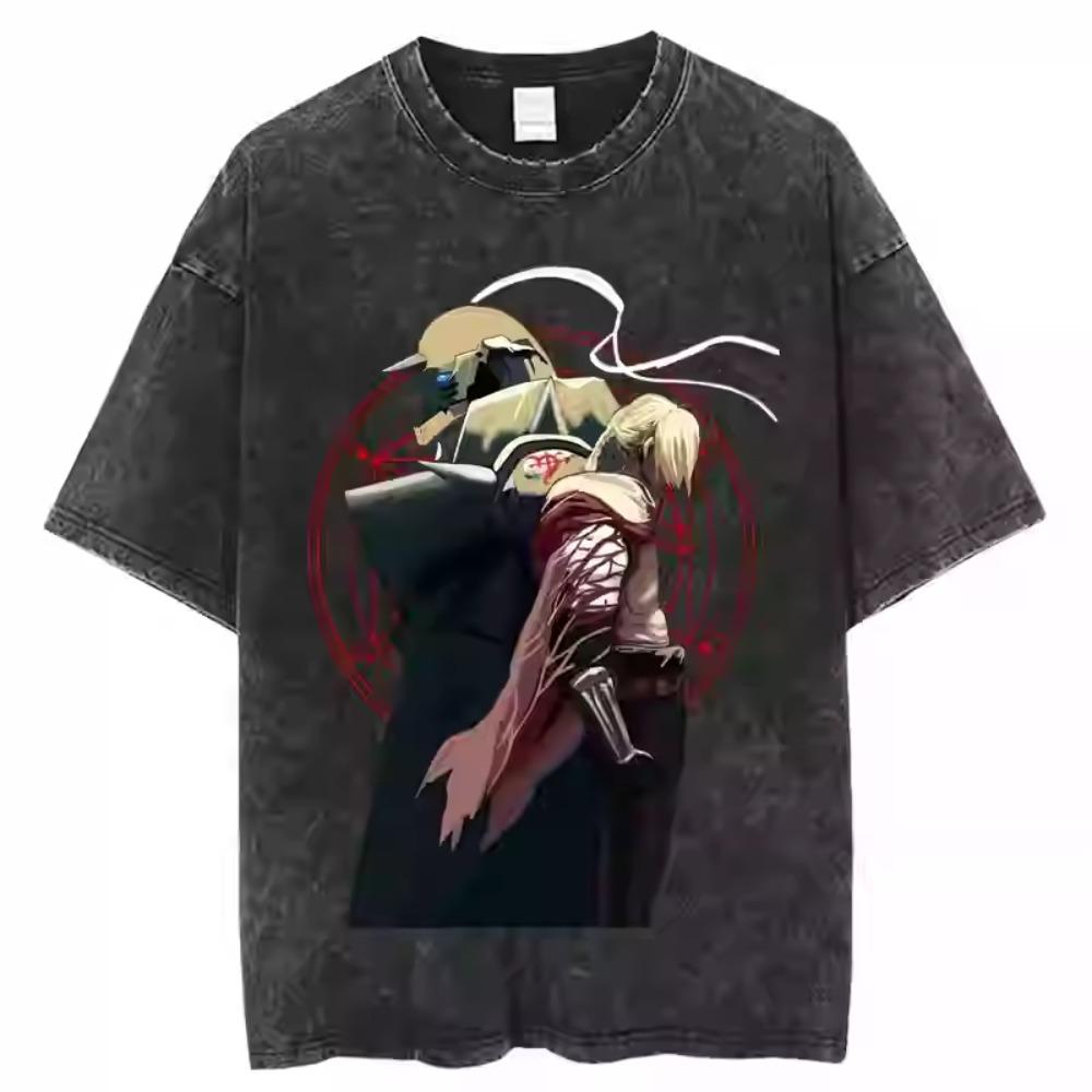 Alchemist T-shirt For Men’s Clothing Short Sleeve Tees Manga Graphic T Shirt Washed Oversized
