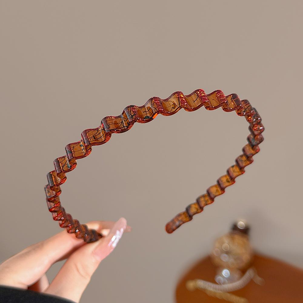 Bentiță Val Bentițe Păr Rășină Maro Val Bentiță cu Dinți Subțire Antiderapant Femei Makkeup Pieptene Păr Bandă Zigzag Bentiță Crestată