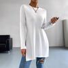 Fashionable and Versatile Stretch Women's Long-sleeved Top Simple Solid Color Hem Long Slit T-shirt for Women