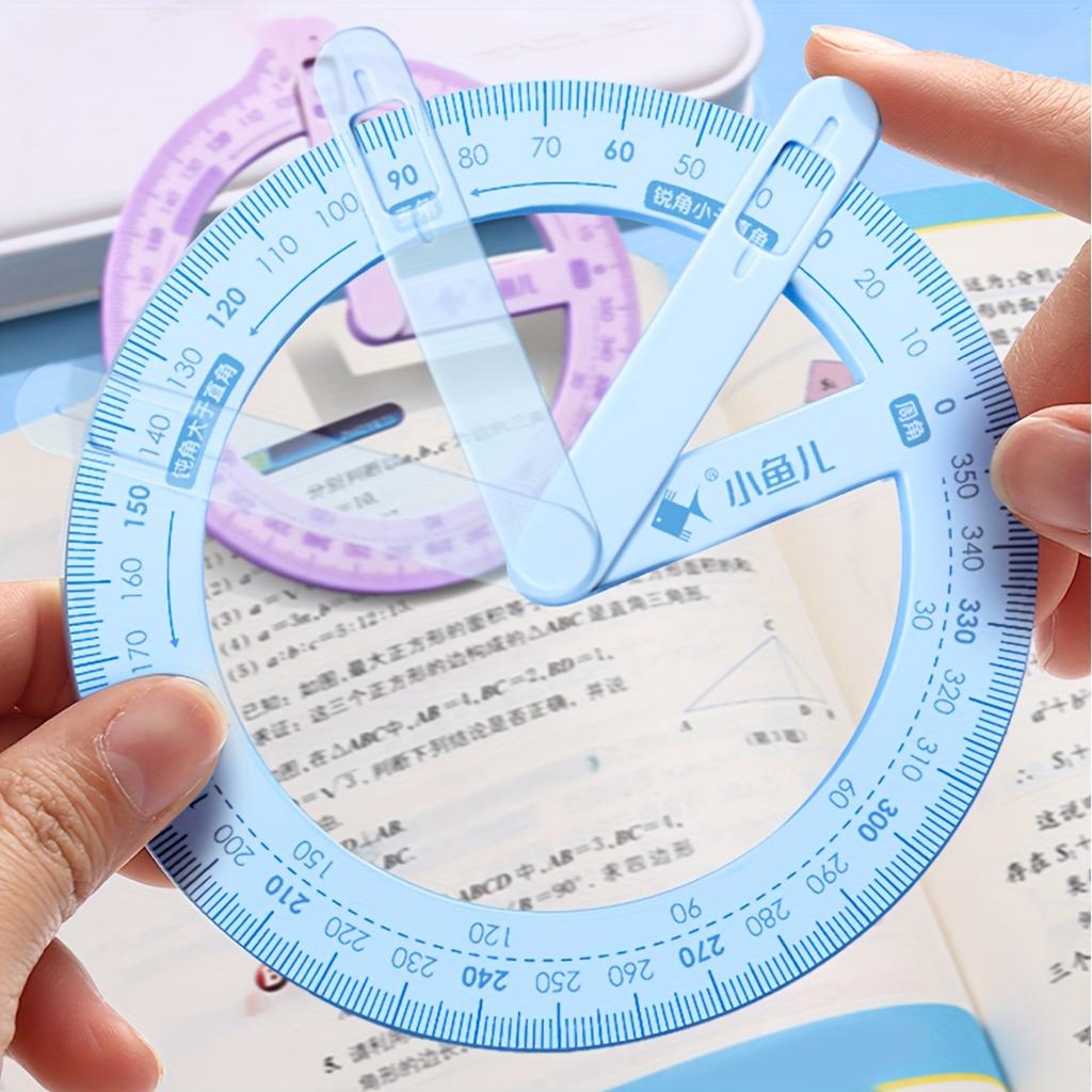 360 Derece Hareketli Açı Ölçer Cetvel - İletki, Dik ve Geniş Açıları Gösteren Çok Fonksiyonlu Matematik Demonstratörü, Şeffaf PP Malzeme