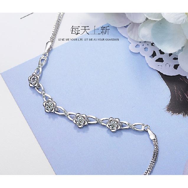 New 925 Sterling Silver Stackable Flower CZ Crystal Design Bracelet Bangle for Women Wedding Birthday Jewelry Pulseira Feminina