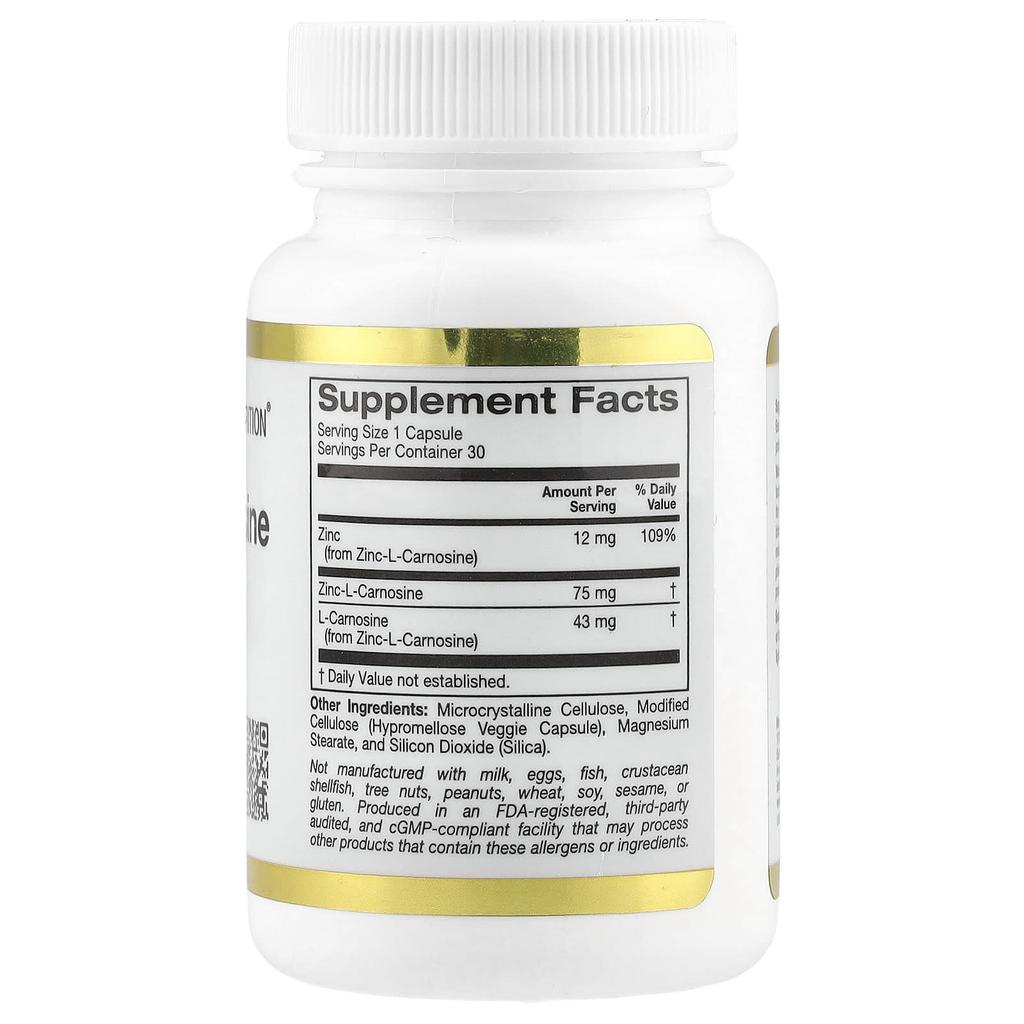 California Gold Nutrition, Zinc-l-Carnosine Complex, 30 Veggie Capsules