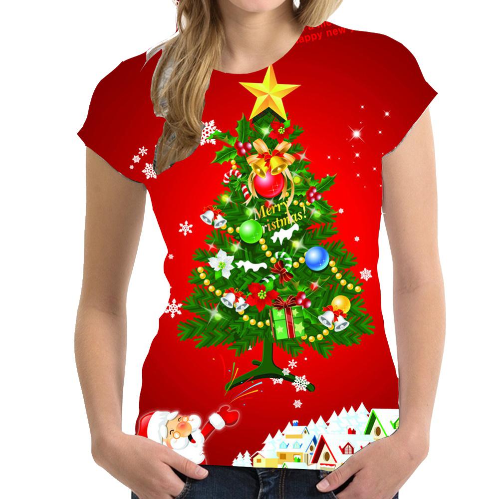 2025 Christmas T-shirt 3D New Year Crew Neck Women's Short Sleeve Top Cute Christmas T-shirt Loose Women's Clothing Y2K Style