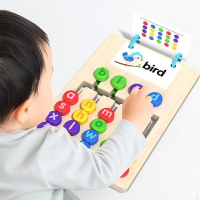 Alphabet Blocks Learning Toy Letter Puzzles with Flash Cards Wooden Letters Preschool Toys for Kids