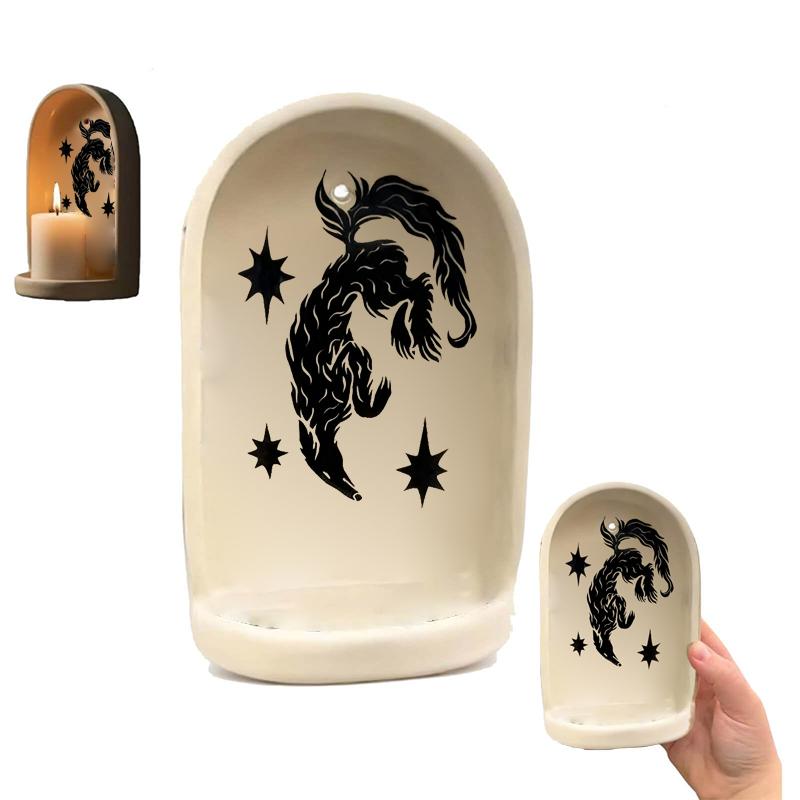 Sacred Wall Niche Collection - Handmade Wall Altar With Candle Holder & Jewelry Tray, Decorative Alcove Shelf For Meditation Dis