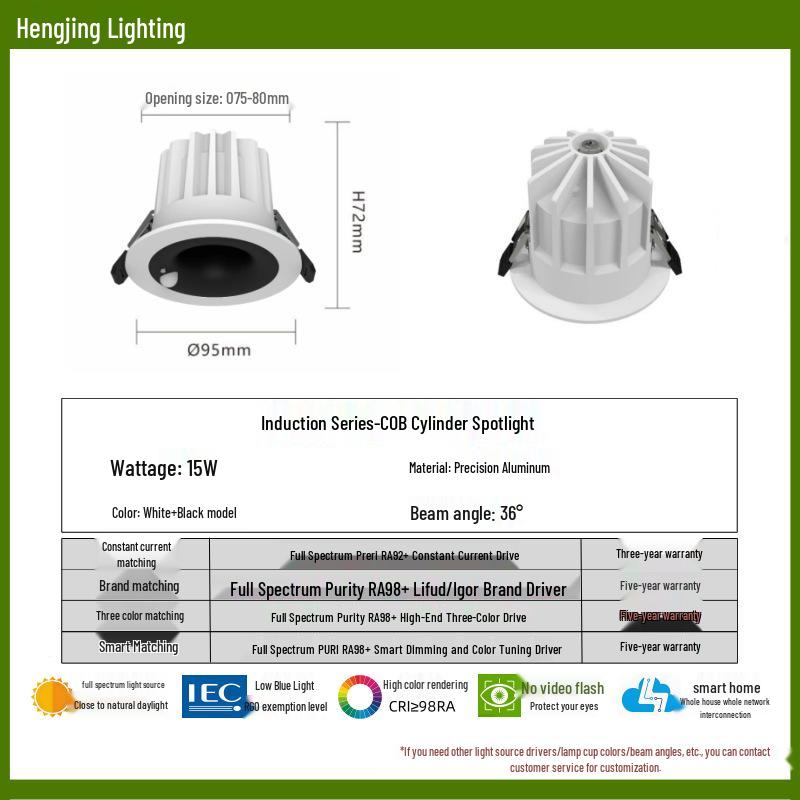 Full-Spectrum Anti-Glare Human Sensor Downlight for Home and Hotel Corridors
