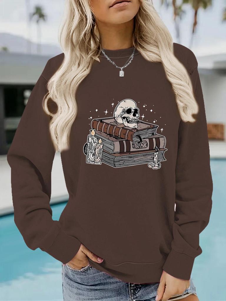 European & American Women's Halloween Print Long Sleeve Crew Neck Sweatshirt
